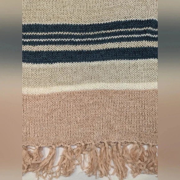 Altar'd State women's striped fringe knit sweater, tan pink navy cream size M - Picture 7 of 10